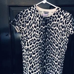 Ann Taylor Pullover Top - Blue/Black/White Animal Print